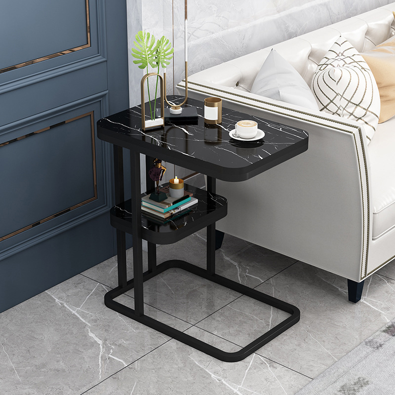 Modern Rectangular Wood End Table with Metal Frame, Partial Assembly Required
