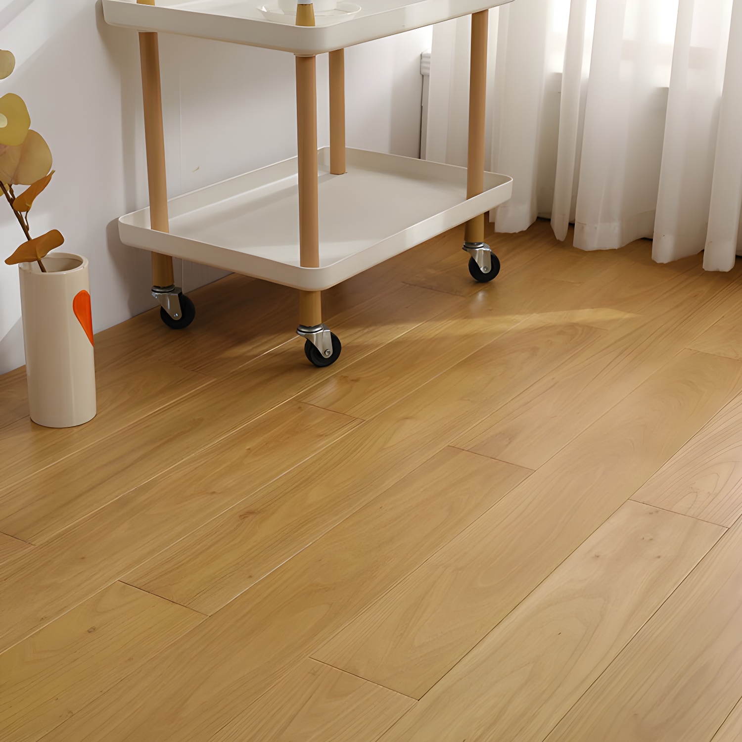 Light Teak Click-Lock Solid Wood Flooring - Smooth Surface with Beige Matte Finish 1.8cm Thick
