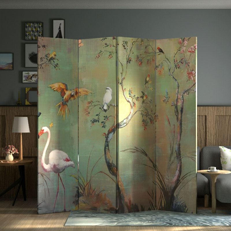 Multi-Colour Modern Folding Room Divider with Wood Frame and Linen Screen