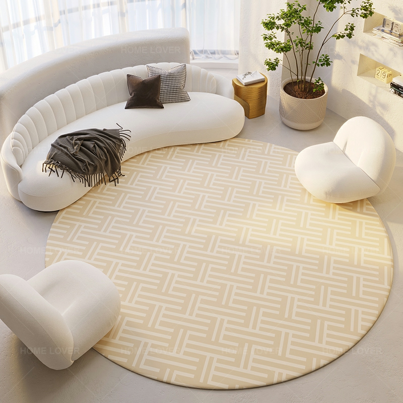 Indoor Use Round Cotton-Blend Area Rug for Adults' Room with Anti-Slip Backing