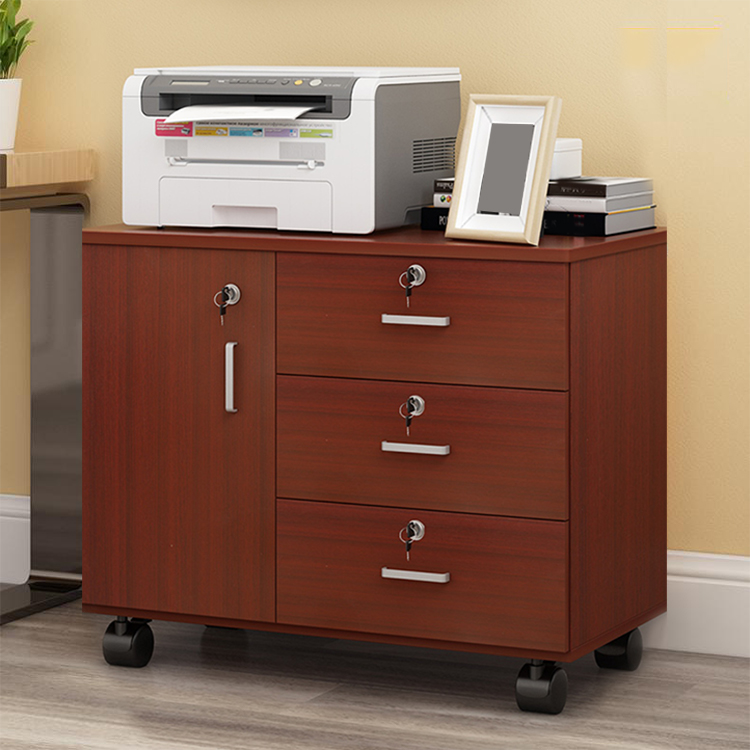 Modern Wood Lateral File Cabinet with Lock, 3 Drawers & Casters