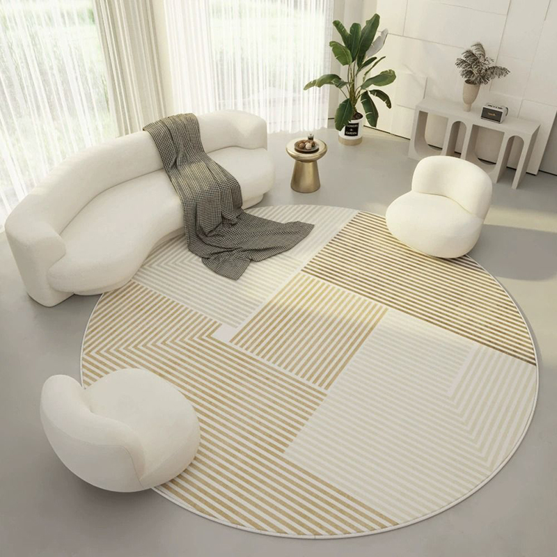 Indoor Use Contemporary Striped Chenille Round Area Rug Featuring Easy Care