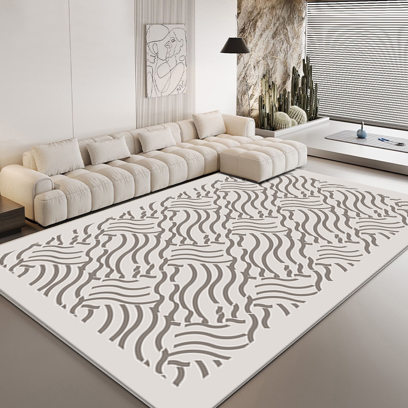 Indoor Modern Striped Polyester Area Rug with Anti-Slip Backing for Study Room and Living Room