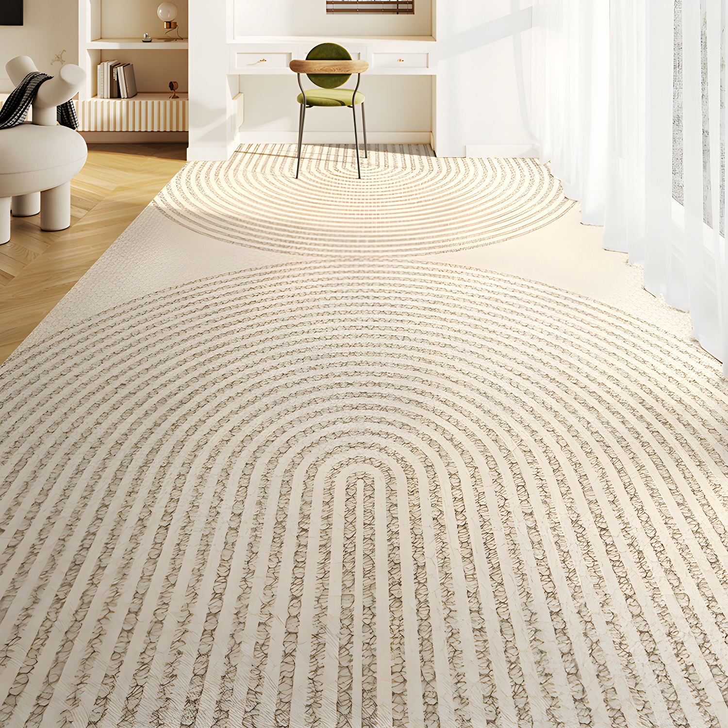 Minimalist Vinyl Rectangle Area Rug for Adults' Room, Medium Thickness, Anti-Slip Backing