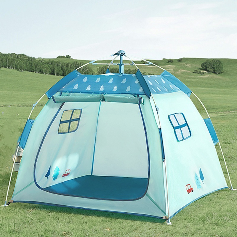 Portable Green Play Tent with Foldable Design and Windows Included for Indoor/Outdoor Use
