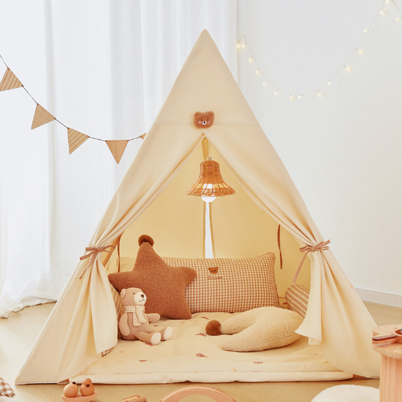 Modern Triangle Play Tent with 2 Windows and Lights Included for Indoor Play