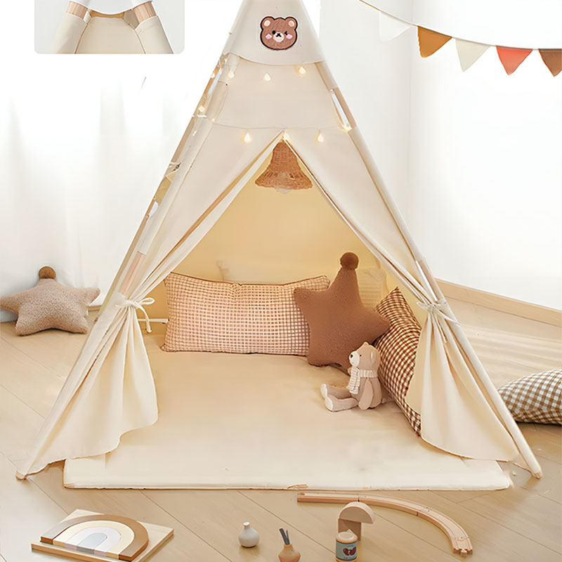 Modern Triangle-shaped Fabric Play Tent with Windows and Lights for Indoor Play