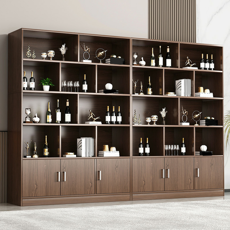 Modern Wood Display Stand with Open Storage & Non-Adjustable Shelves & Cabinet Included