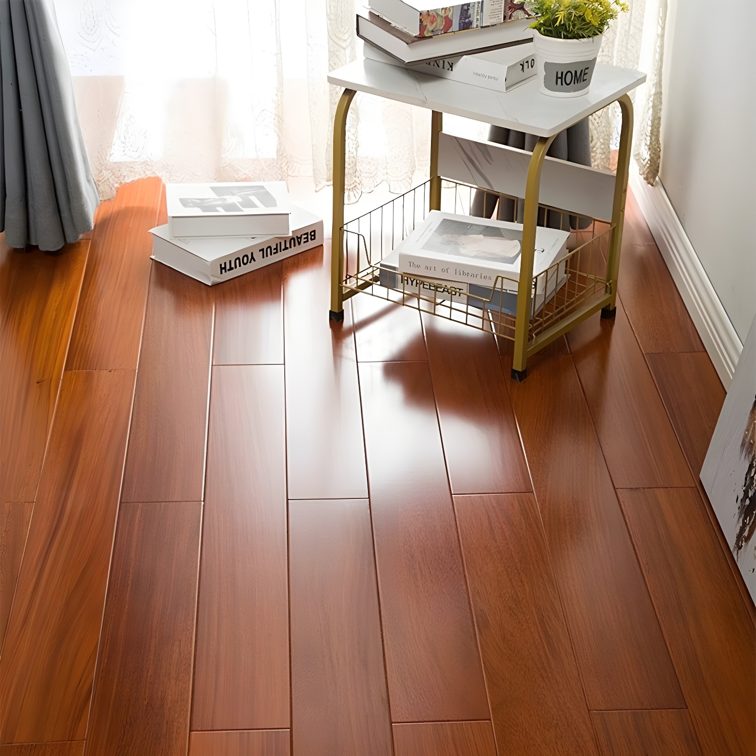Brown Wood Matte Click-Lock Solid Wood Hardwood Flooring Tile