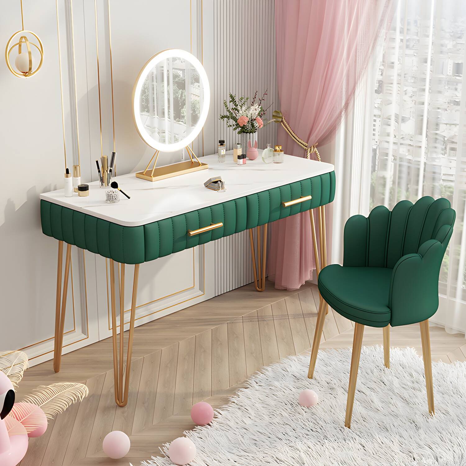 Glam Makeup Vanity with 1/2 Drawers & Soft Close Drawers - Wood