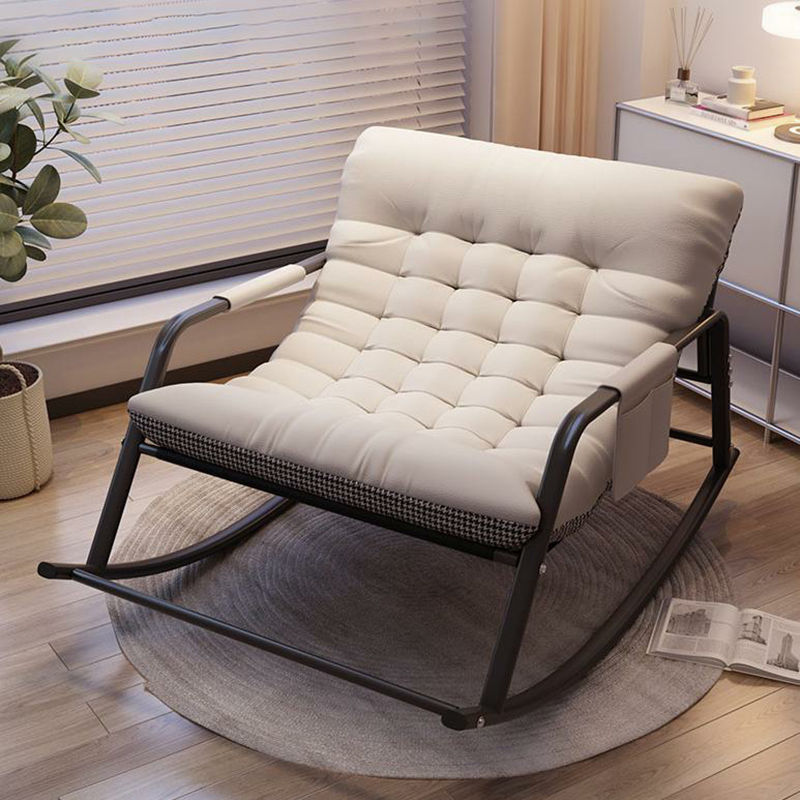 Indoor No Scratch No Stain Modern Black Upholstered Track Arms Rocking Chair