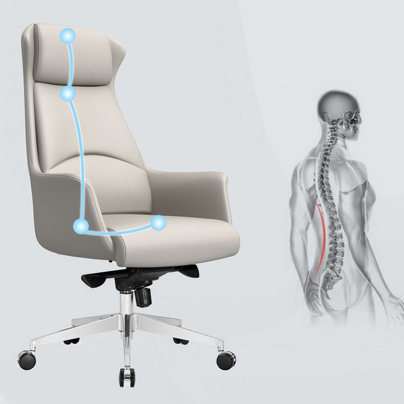 Modern Fixed Back Office Chair in Silver Metal Frame with Leather Back and Seat