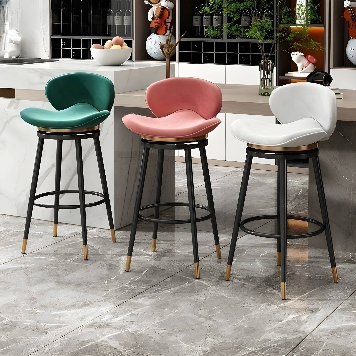 Comfort Swivel Bar Stool for Stylish Home Decor with Fabric Upholstered Bucket Seat and Low Back