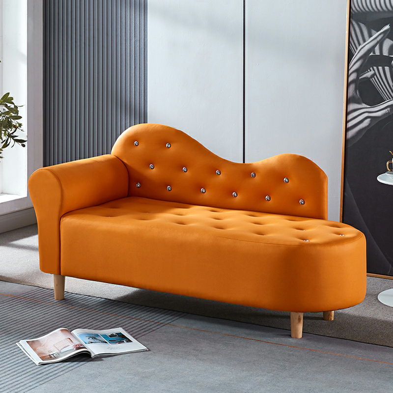 Modern Flannel Chaise Lounge with Wooden Frame, Round Arm, and 2 Pillows Included