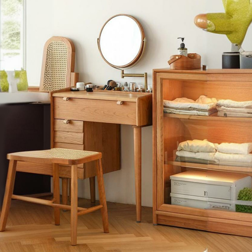 Modern Partial Assembly Wood Makeup Vanity Natural 2-Drawer No-Drill