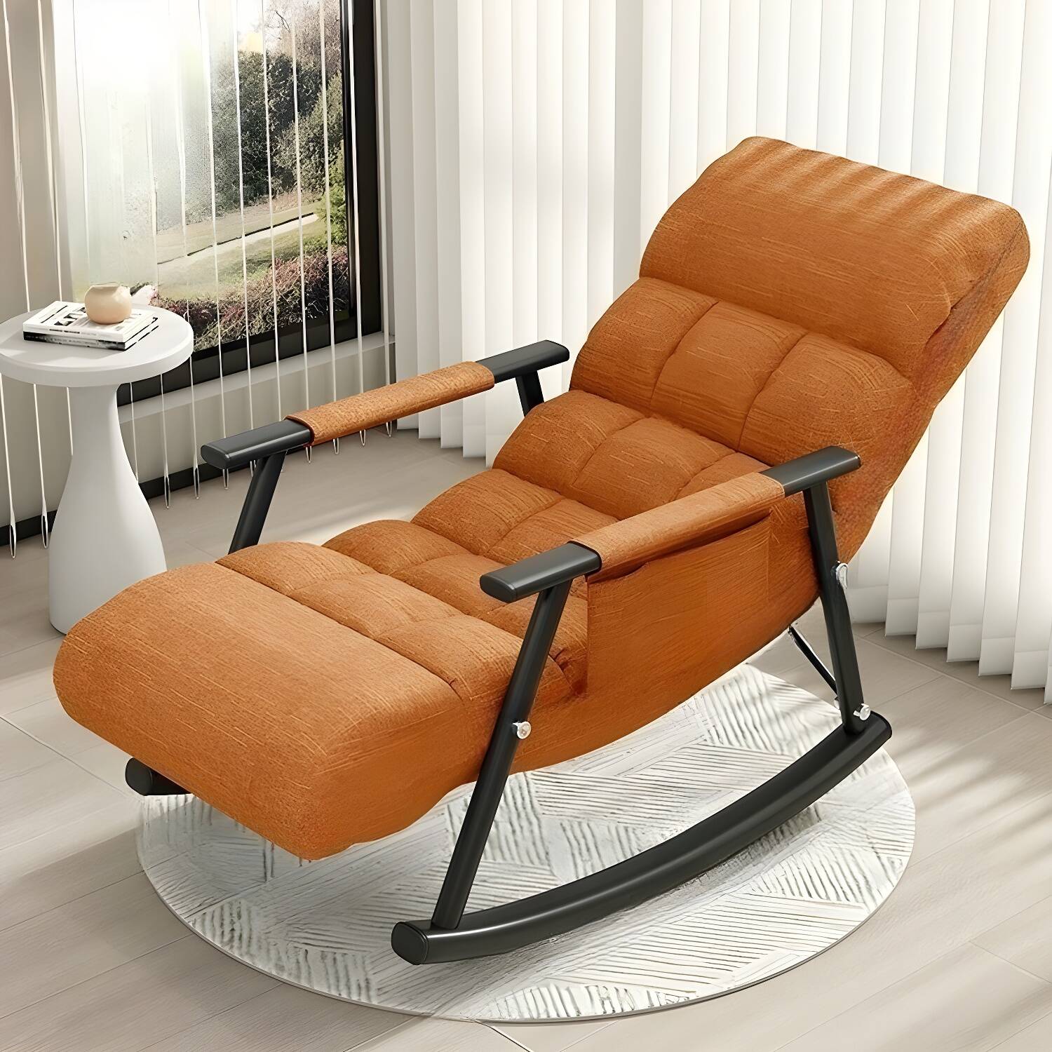 No Scratch Modern Indoor Cotton Upholstered Rocking Chair Track Arms No Need to Drill Holes