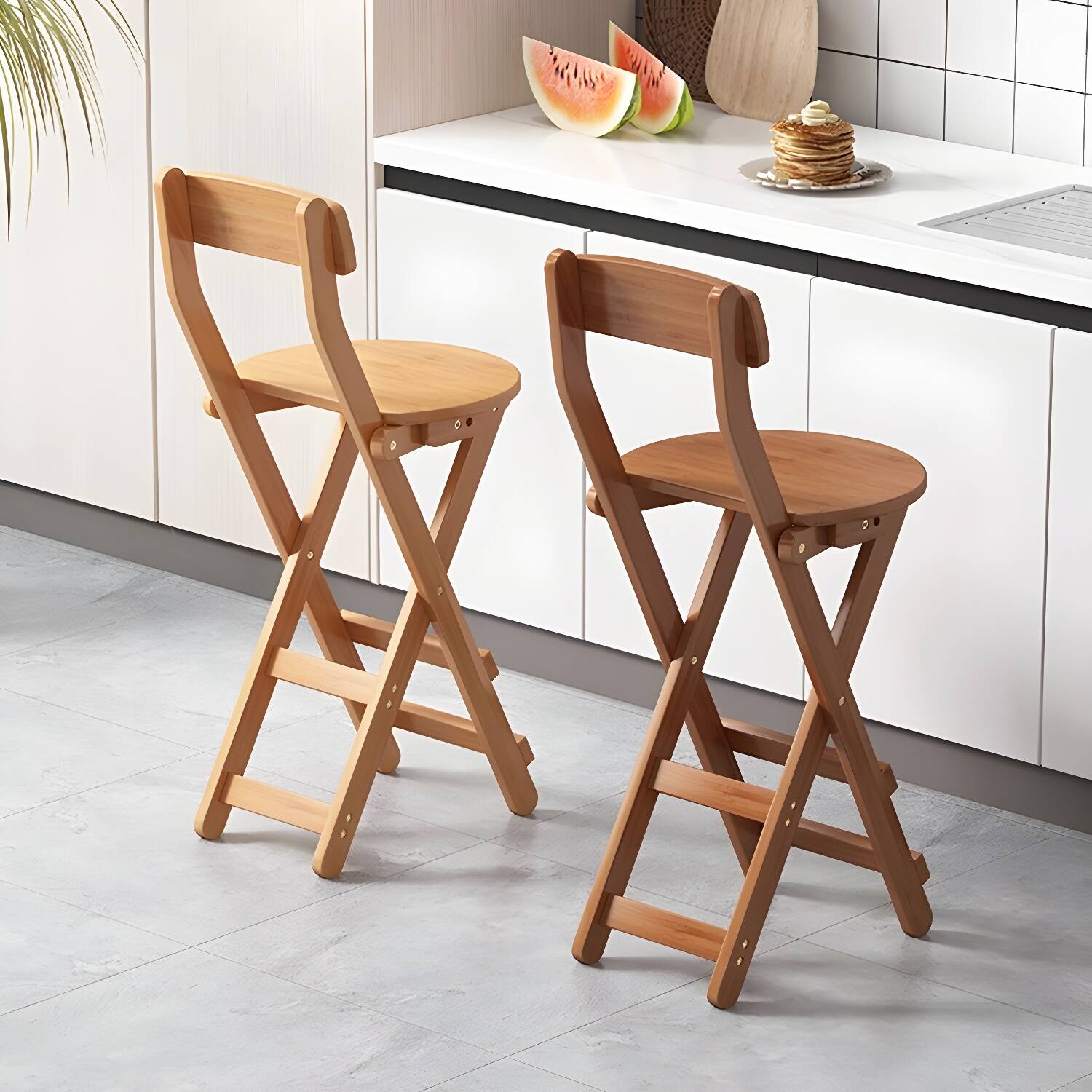 Modern Collapsible Foldable Round Wood Bar Stool 25.9 cm Width Armless One Piece