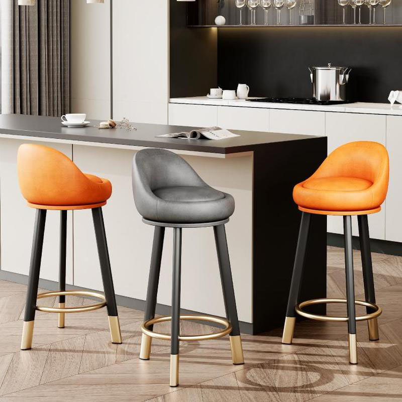 Round Low-Back Bar Stool with Steel Frame, Footrest Included