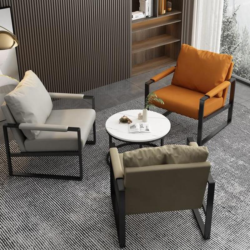 Solid Colour Metal Modern Arm Chair With Arms Pillow-Back Black Accent Chair