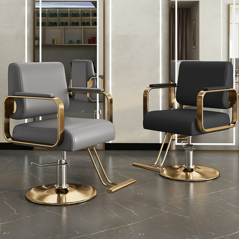 Stainless Steel L-Shape Styling Chair Swivel Hair Salon Equipment with Adjustable Footrest