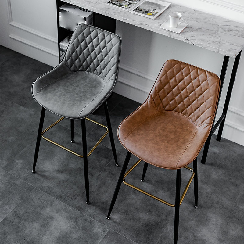 Glam Leather Armless Non-Swivel 45.72 cm Wide Bar Stool with Saddle Seat