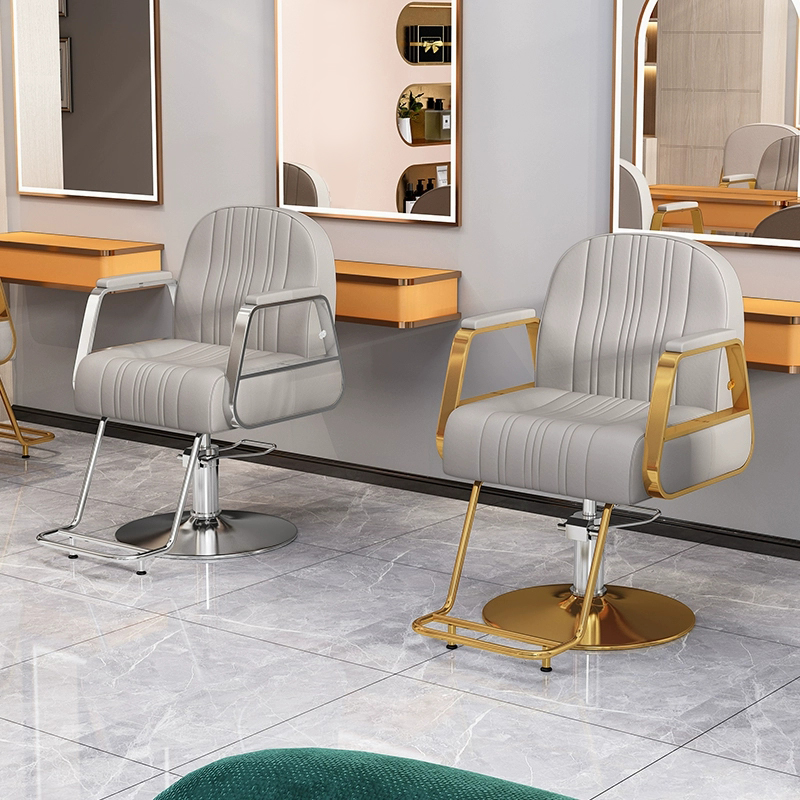 Stainless Steel L-Shape Swivel Hair Salon Styling Chair with Ottoman for Beauty Salon