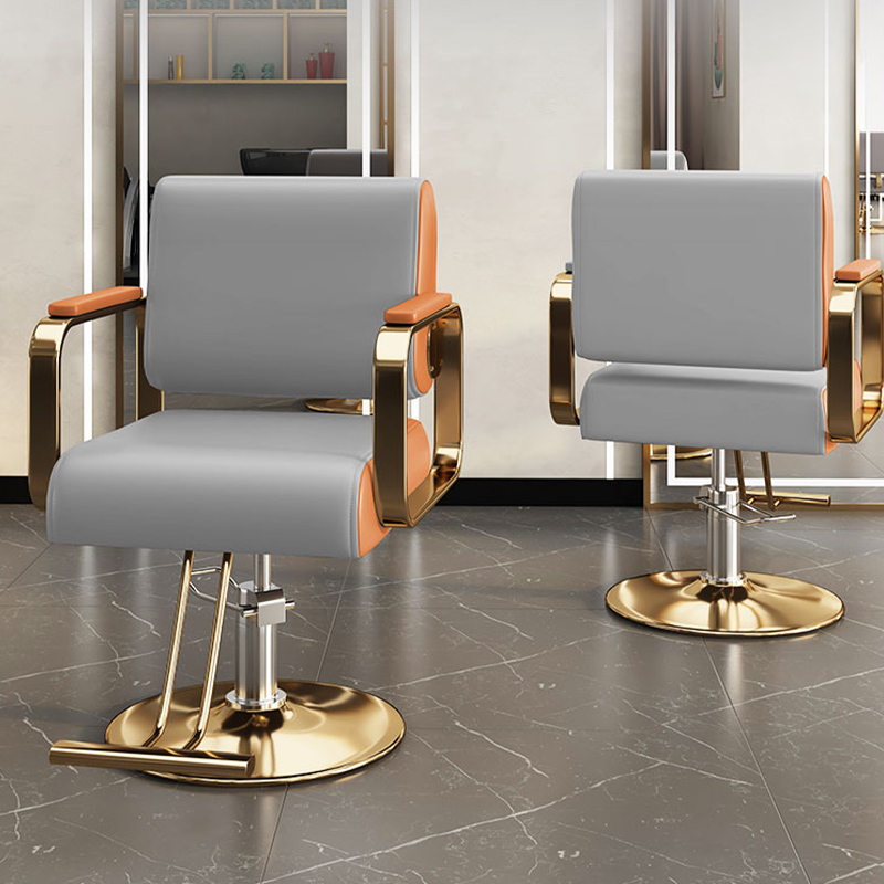 L-Shaped Stainless Steel Swivel Styling Chair with Faux Leather Upholstery for Hair Salon