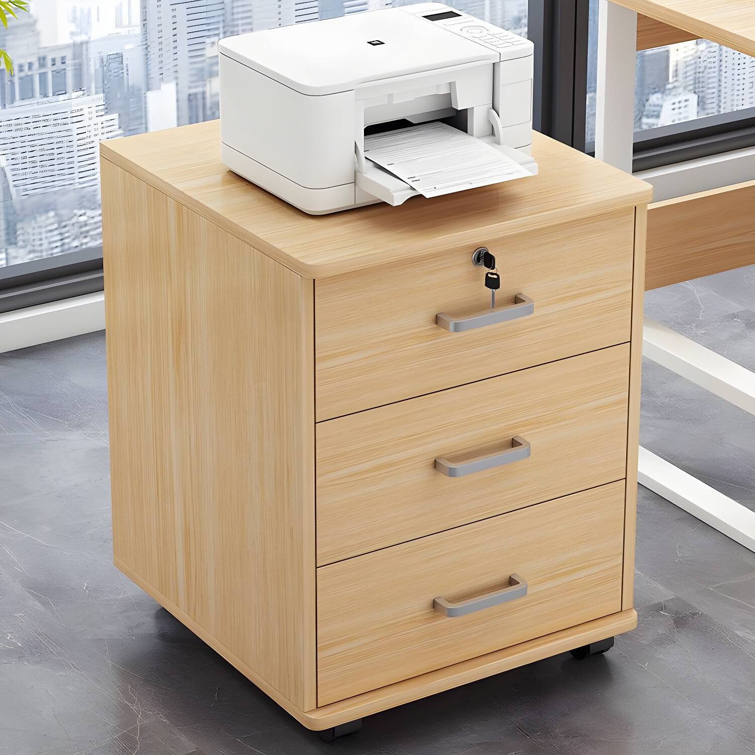 Partial Assembly, Warp-Resistant Wood, Modern Office Storage Cabinet with Locking Door