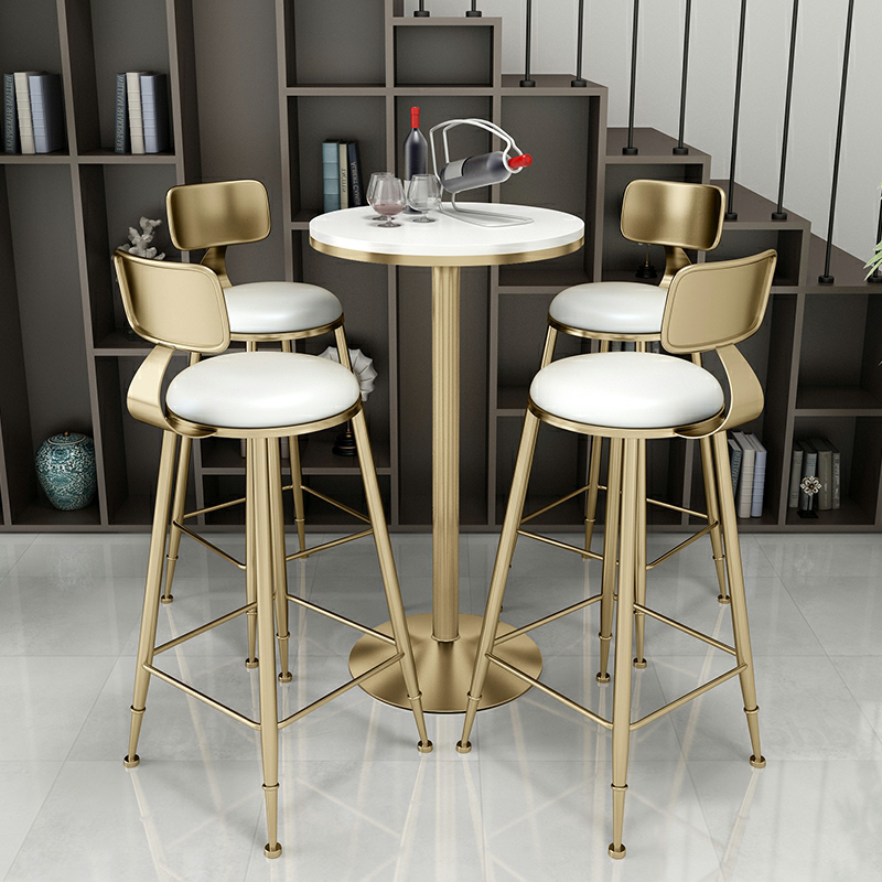 Glam Round Leather Bar Stool Set with Gold Base and Footrest