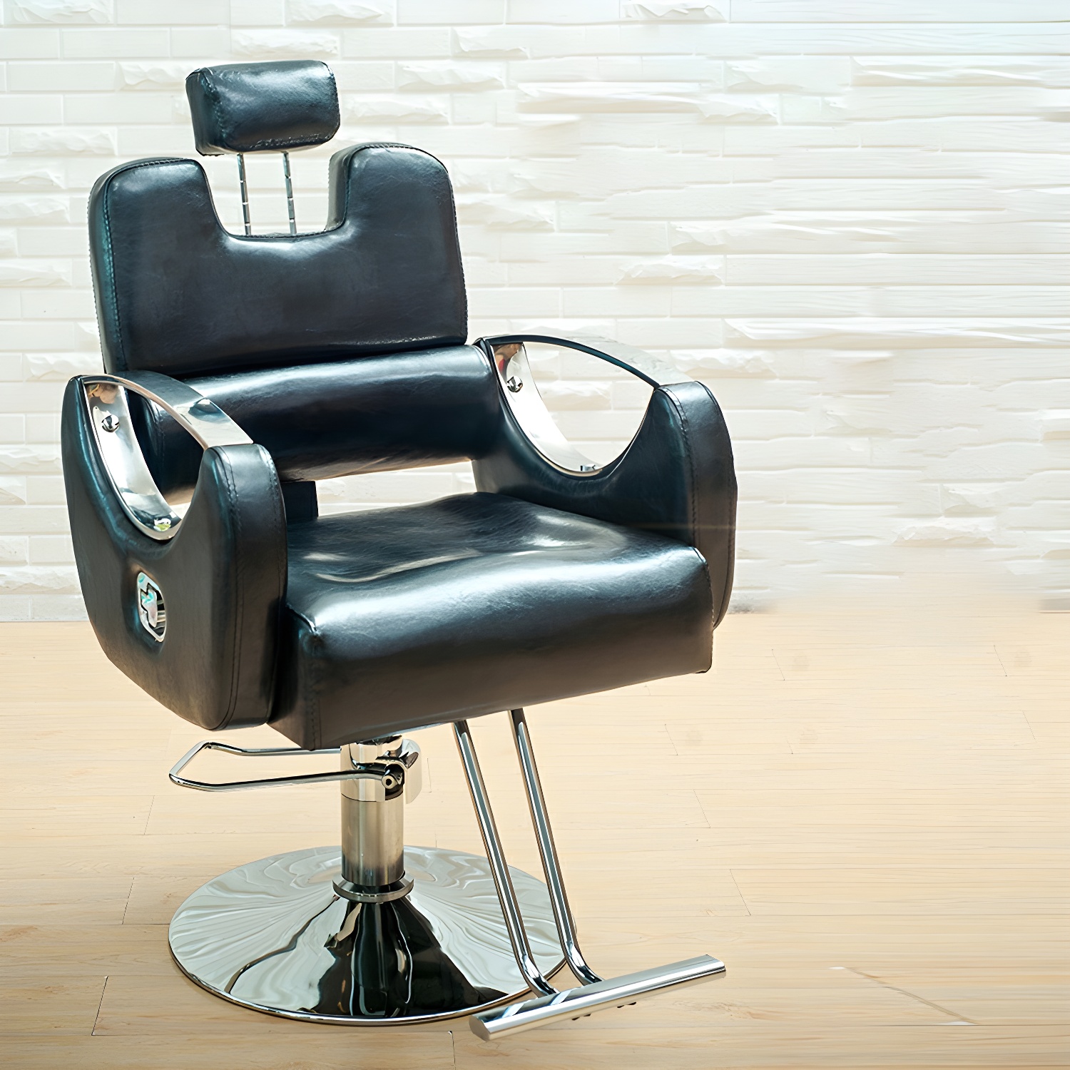 Stylish Wood and Faux Leather Swivel Styling Hair Salon Chair with Adjustable Ottoman Headrest
