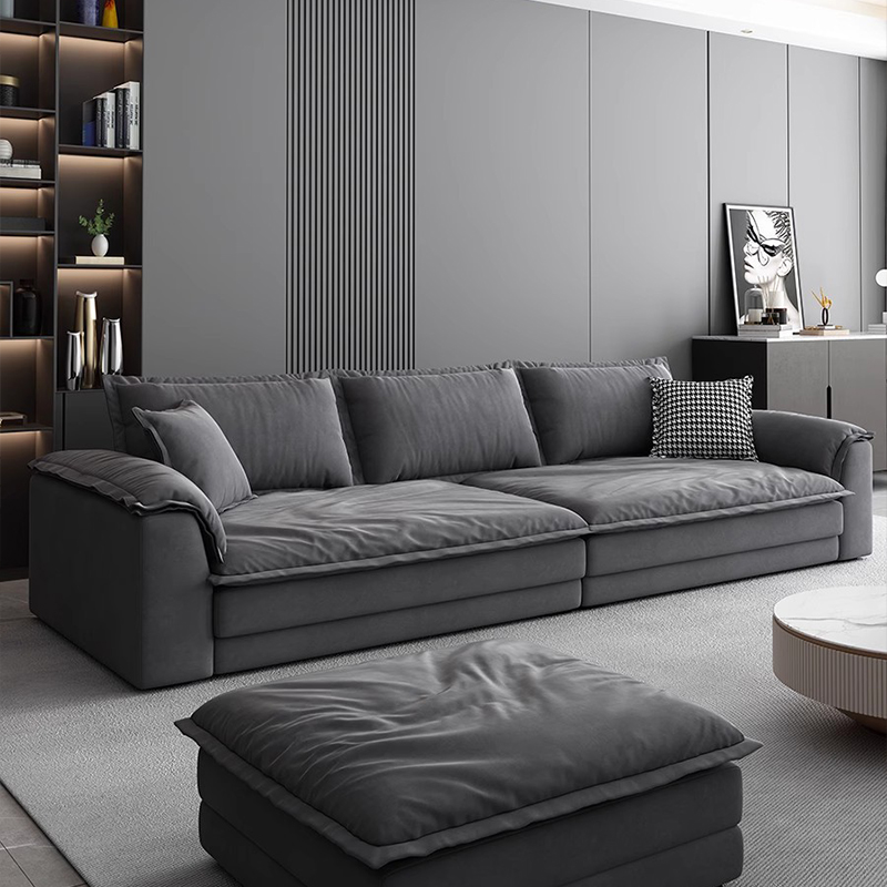 47" Deep Frosted Velvet Wood Gray Non-resistance Sectional Sofa