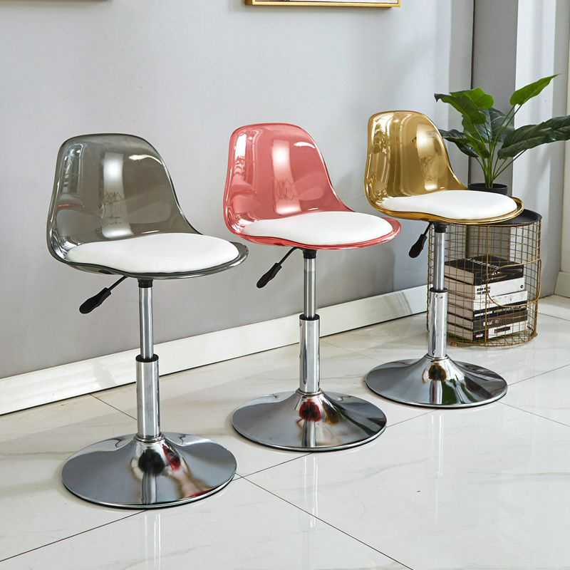 Modern Bucket Seat Bar Stool with Adjustable Height, Swivel, and Silver Pedestal Base