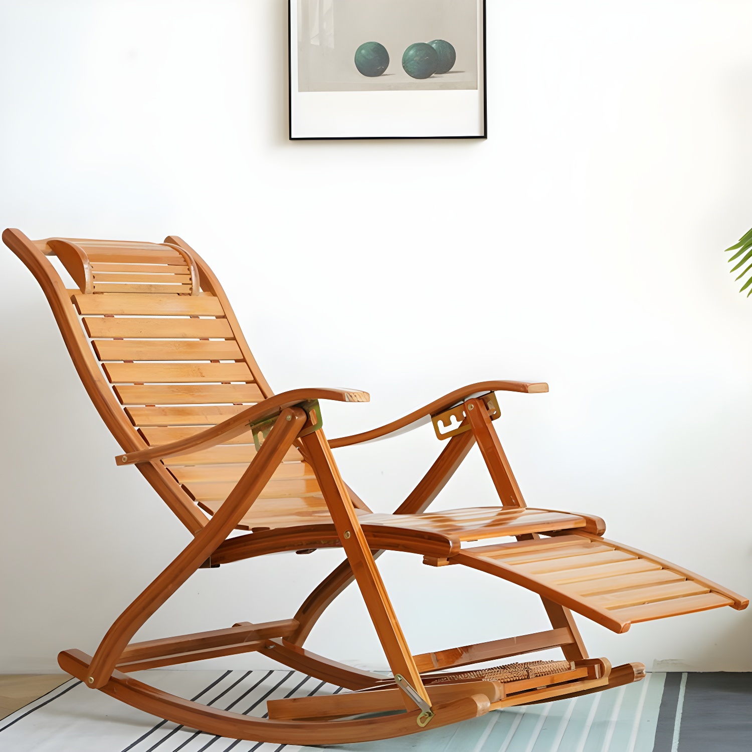 Brown Bamboo Manual Push-Back Recliner with Waterproof Feature and No Storage