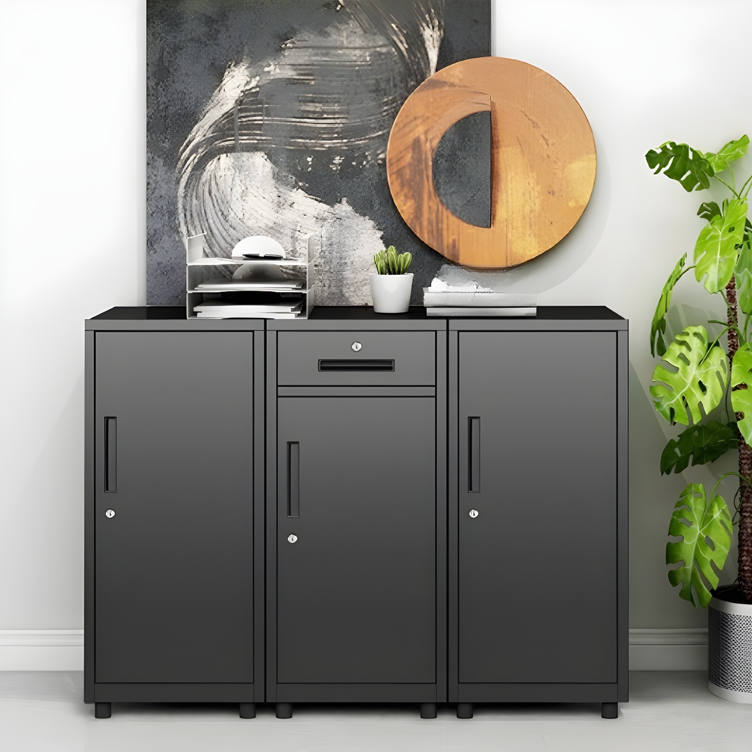 Fire Resistant Modern Metal Vertical Filing Cabinet with Key Lock