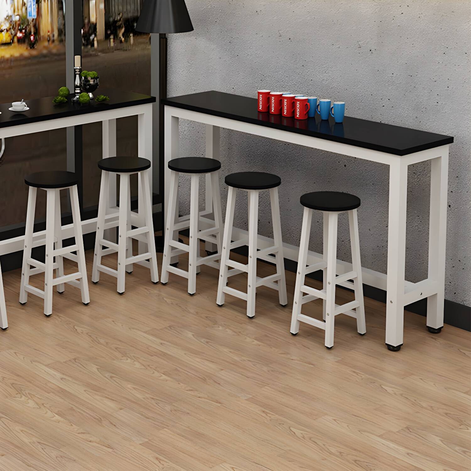 Modern Round Wood Armless 11.8in Bar Stools with Metal Frame and Footrest