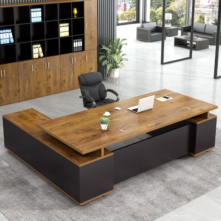 Wood Long Executive Modern Office Desk with Drawers Cabinet and Natural Silver Colour