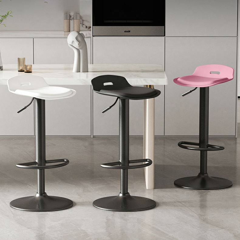 Modern Plastic Adjustable Swivel Barstool with Metal Base and Footrest