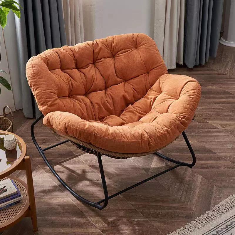 Modern Indoor Rocking Chair with Tufted Upholstered and Black Metal Frame