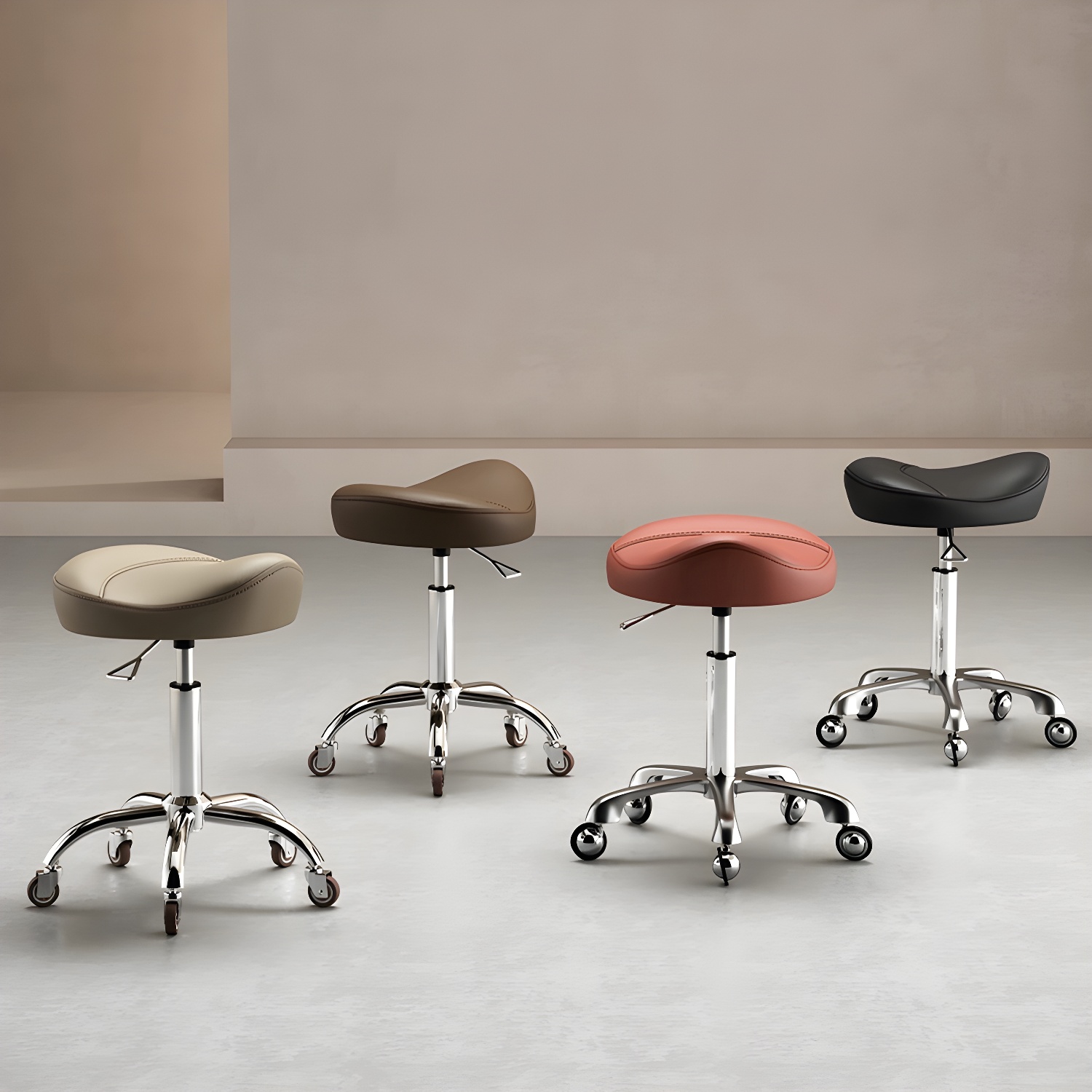 Height Adjustable Leather and Metal Styling Chair with Wheels