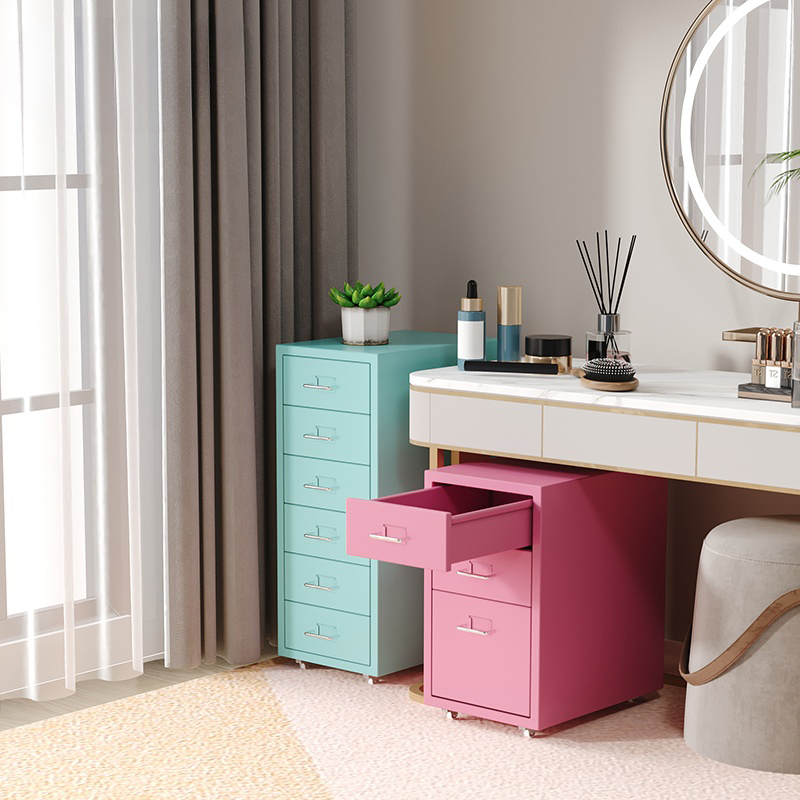 16" W Metal Frame Filing Cabinet with 4 Wheels and Drawers for Office