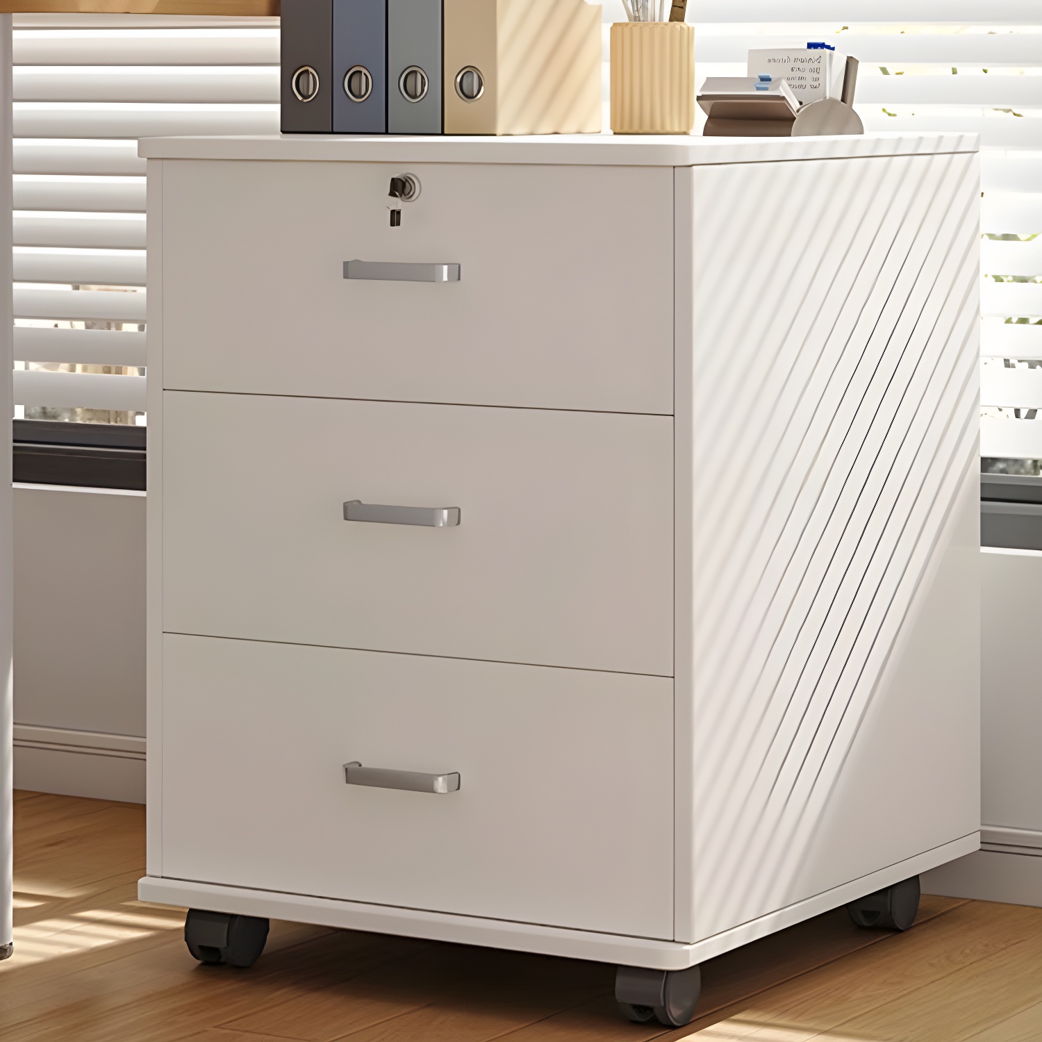 13.5" W Wooden Frame Mobile Accent Cabinet with Wheels for Home Office