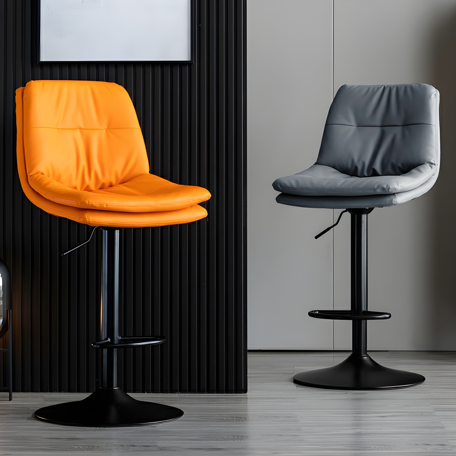 Modern Faux Leather Adjustable Height Swivel Barstool with Footrest