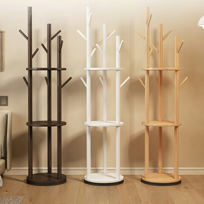 Scandinavian 16" W Round Wood Coat Hanger with Storage for Bedroom