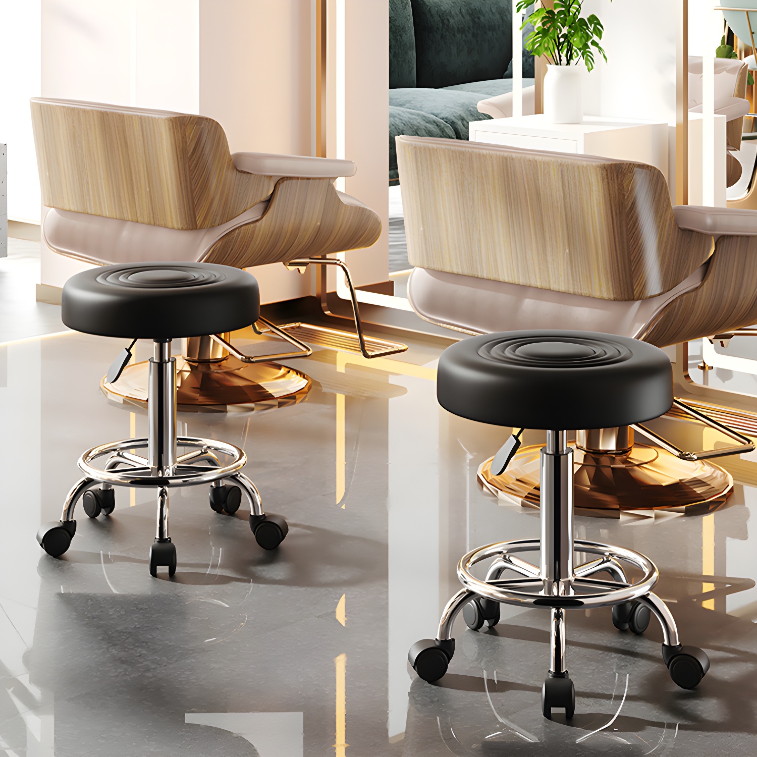 Stainless Steel Base 12.8" D Sponge Seat Styling Chairs Adjustable Height & Swivel