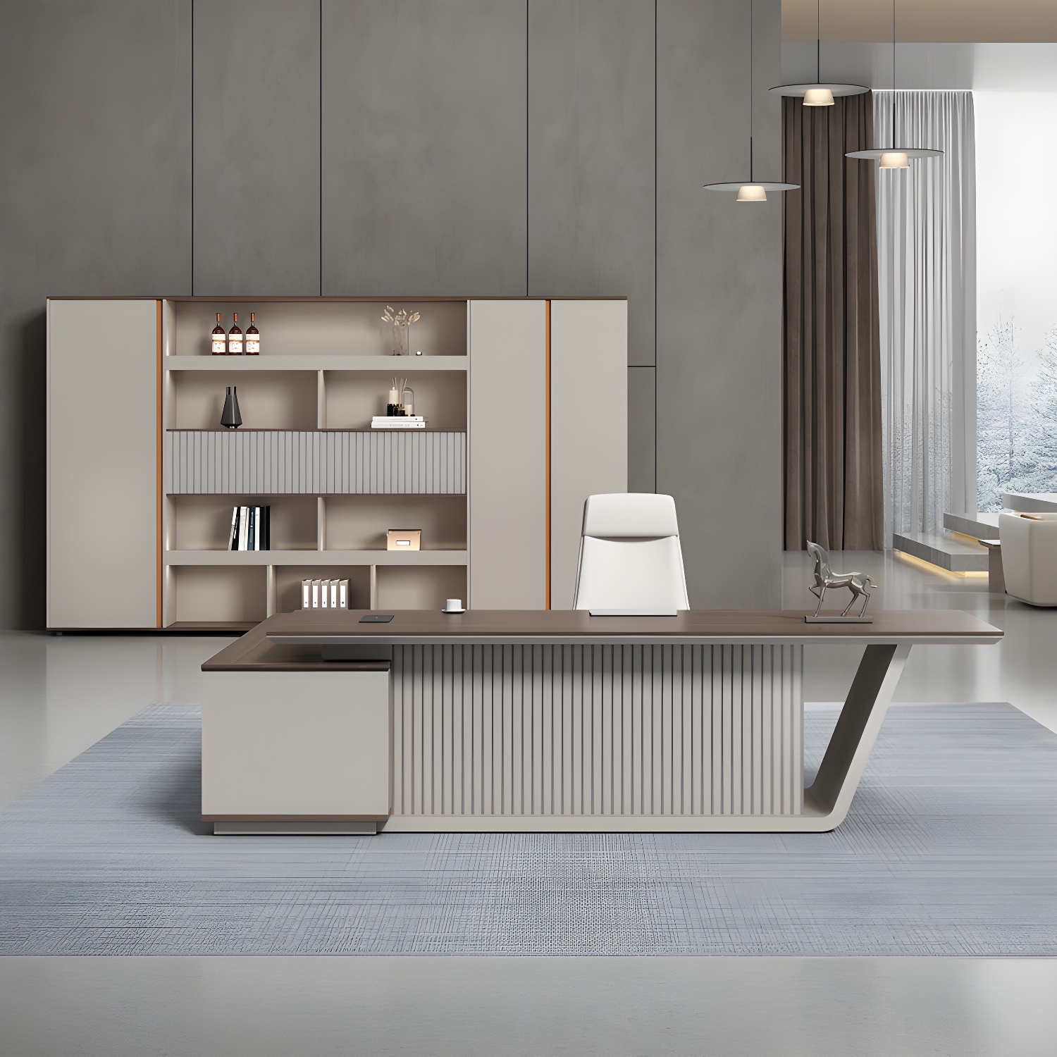 29.5" H Storage Drawers Executive Desk with Pedestal Base for Office