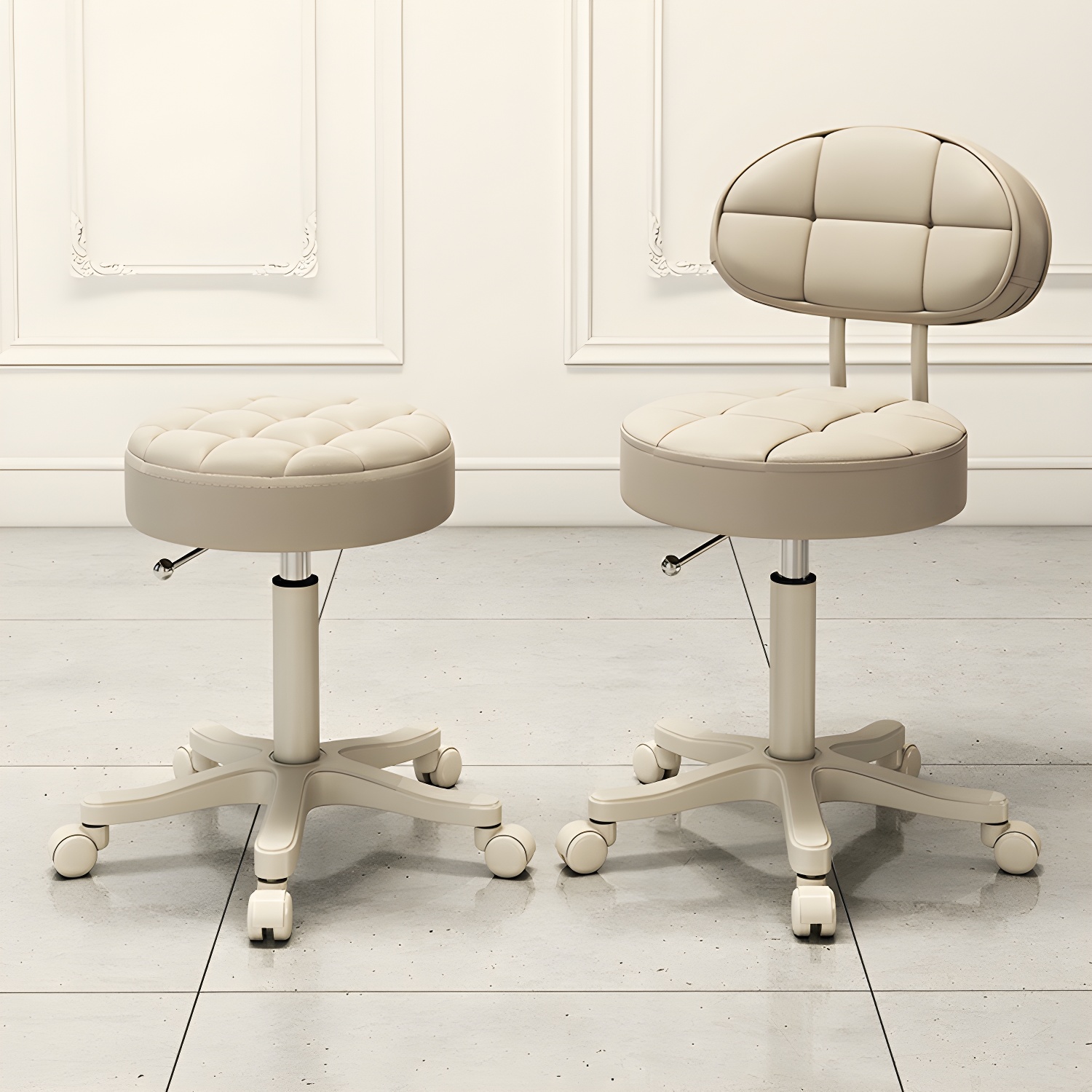 13" D x 21.6" H Multi Colour Water Resistant Leather Styling Chairs with Wheels