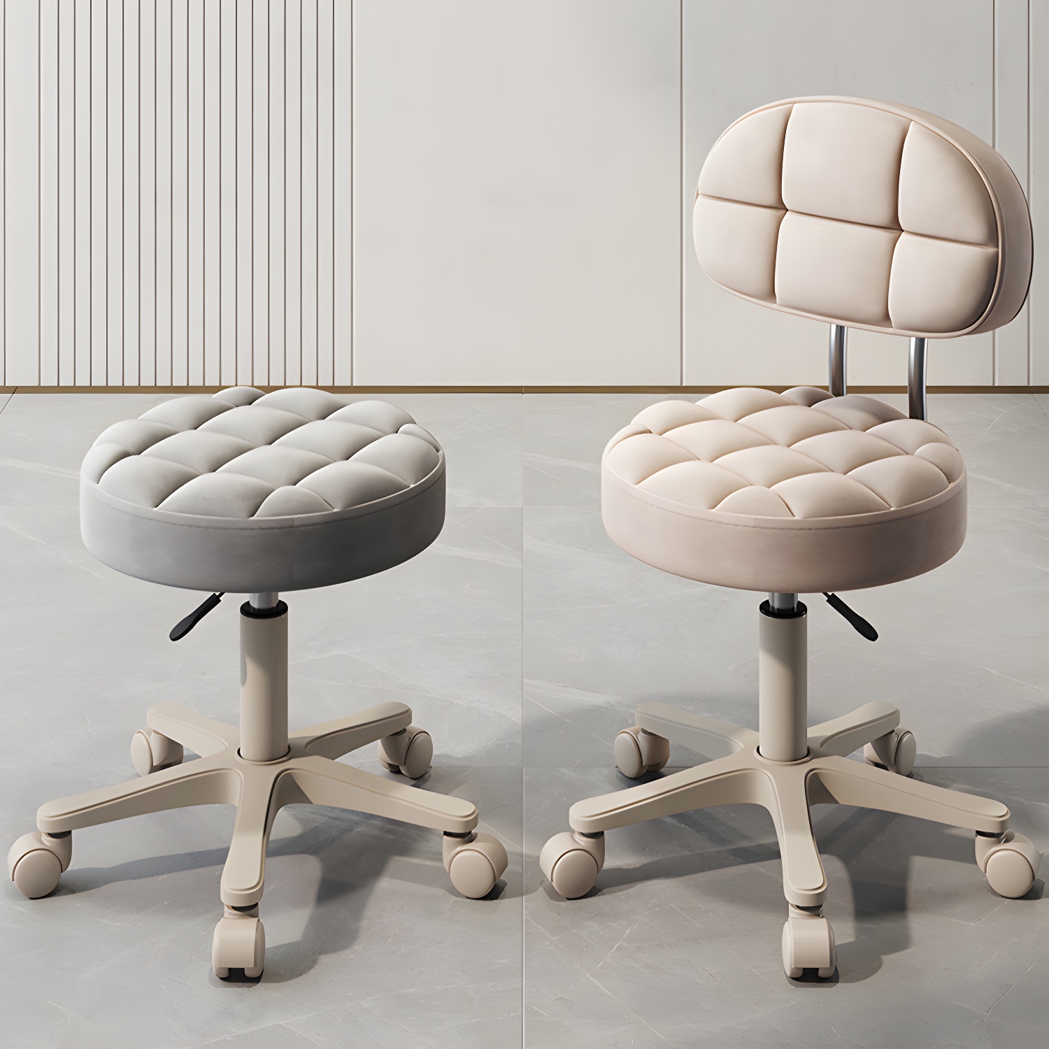 Metal Frame Adjustable Height Movable Styling Chair with Wheels & PP Legs