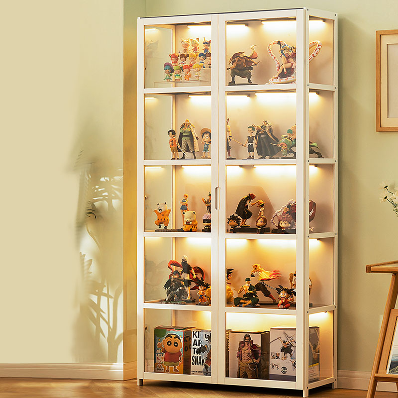 Modern Living Room Bamboo & Acrylic Door Curio Cabinet in White