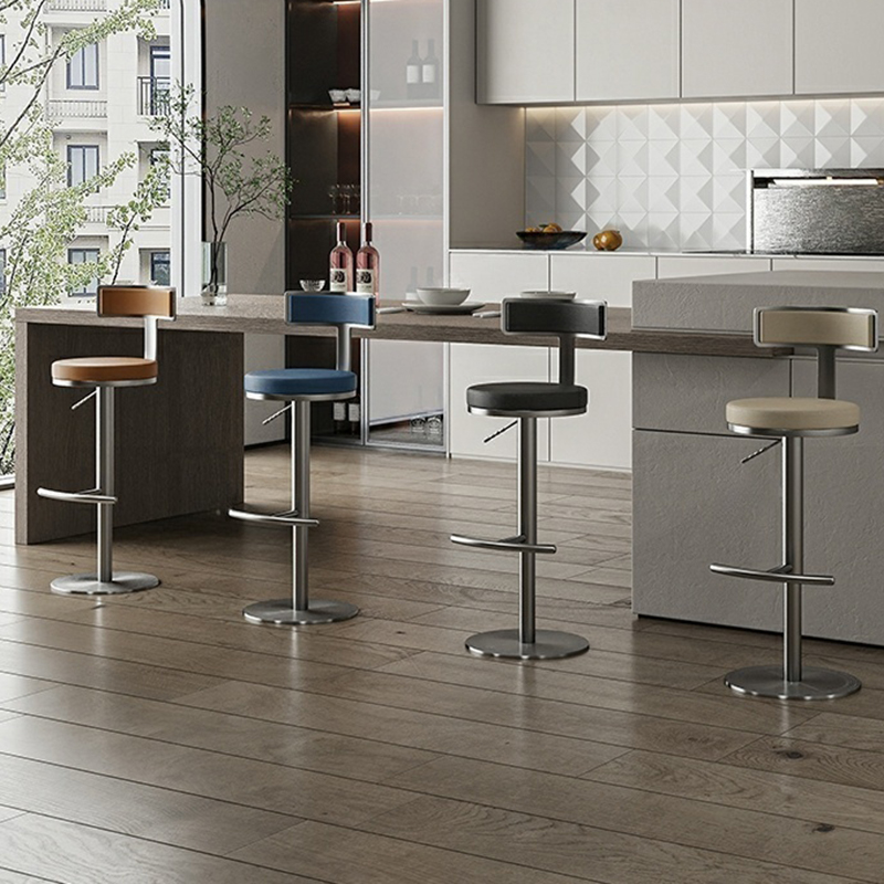 Swivel Faux Leather Modern Adjustable Height Bar Stool with Metal Base for Home