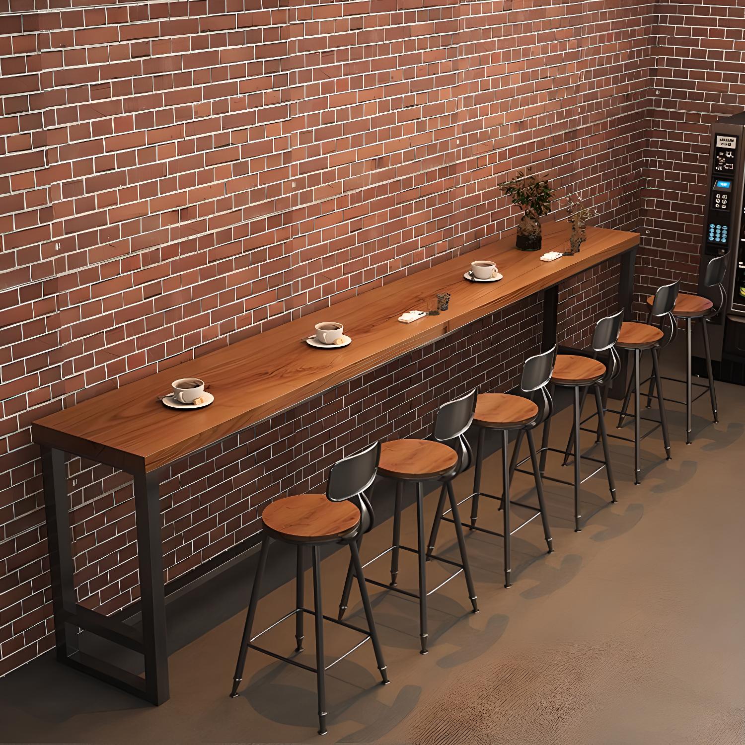 Pine Wood Rectangle Bar Height Table with Metal Trestle Base